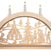 Schwibbogen Seiffener Kirche mit Schaftkerzen. Die Kerzen sind nicht verblendet. Aus dem Erzgebirge