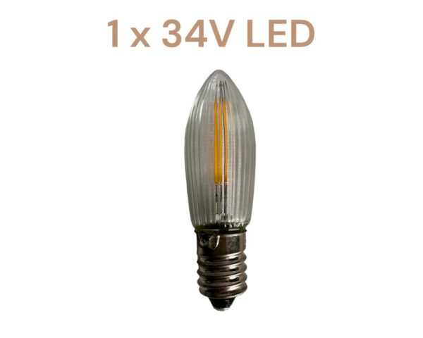 LED Filament Riffelkerze für 7 flammige Schwibbögen und Lichterspitzen. 34 Volt 0,2 Watt E10