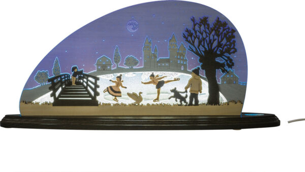 Dekoleuchte aus Acrylglas mit dem Motiv Kinder fahren Schlittschuh.