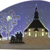 Dekoleuchte aus blauen Acrylglas mit Sperrholz versehen mit dem Motiv Seiffener Kirche aus dem Erzgebirge