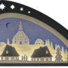 Moderner LED Schwibbogen aus Acrylglas und Sperrholz in den Farben Blau Grau und weiß. Motiv ist die Seiffener Kirche. Aus dem Erzgebirge