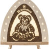 Dekoleuchte mit dem Motiv Teddybär. Vorder und Rückseite sind gleich. Aus Sperrholz gefertigt in braun und natur. Aus dem Erzgebirge