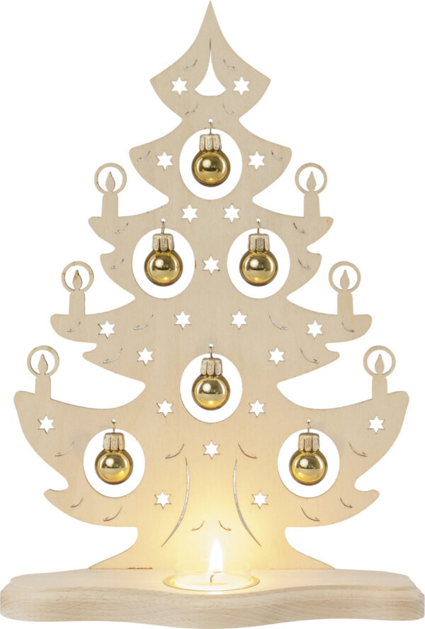 Teelichthalter Tannenbaum mit goldenen Kugeln