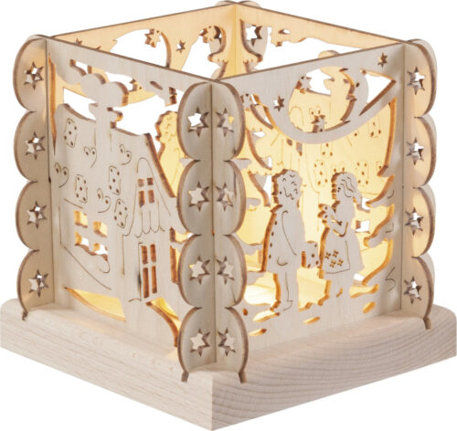 Teelichthalter aus Sperrholz im Quadrat mit dem Motiv Hänsel und Gretel