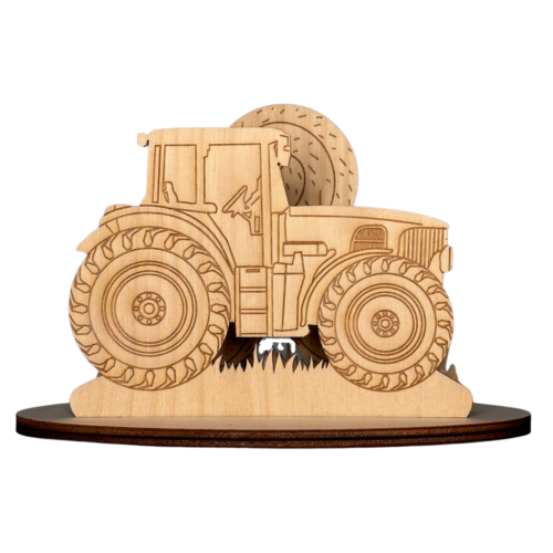 Bastelset aus Sperrholz Traktor mit Heuballen zum Bemalen und Basteln aus dem Erzgebirge