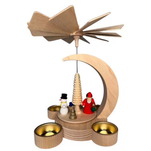Pyramide Weihnachtsmann und Schneemann aus dem Erzgebirge für 4 Teelichte